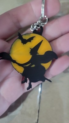 3D Printed Witch Infront Of Moon Keychain (Slight Defect)