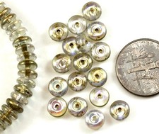 6mm Disk Beads, Transparent w/AB and Gold Flake Finish, 50 Pcs, 350