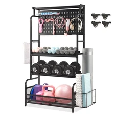 56'' Taller Home Gym Storage Organizer, Yoga Mat Storage Rack with Hanging Bo...