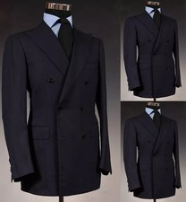 Black Classical Men's Suits Double Breasted Peak Lapel Tuxedos Wedding Blazer