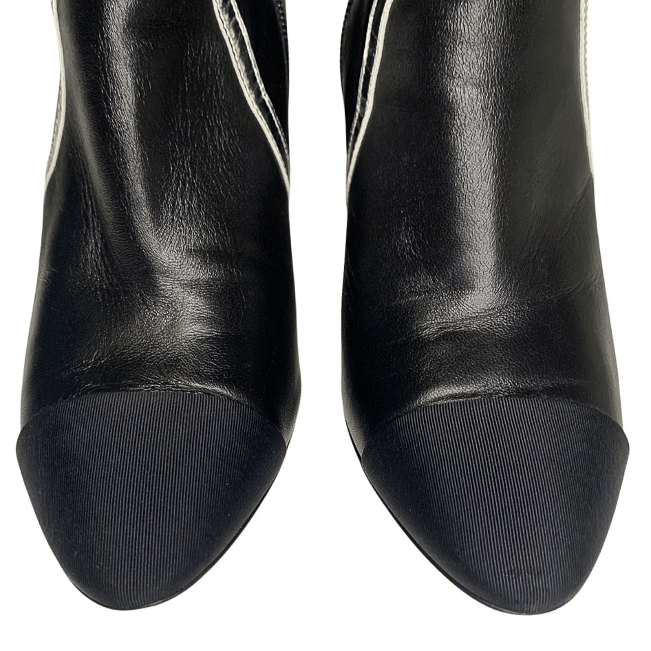 Chanel Interlocking C Black Leather and Grosgrain Ankle Booties EU 37.5 US 6.5-7 thumbnail 3