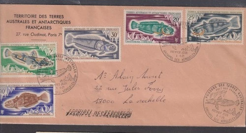 TAAF/French Antarctics 1971 YV 34-38 FDCcover to La Rochelle / FISHES