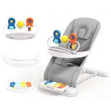 Baby Bouncer 3-Level Recline Foldable Rocker for Infant to Toddler Feeding Tray