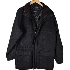 Claiborne Outerwear jacket wool szM dark gray w/ leather collar zip snap front 