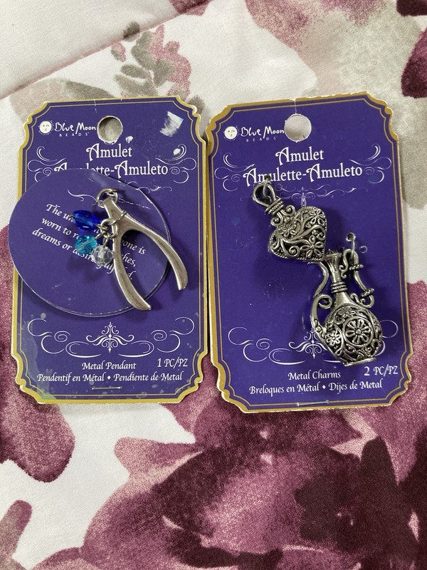 Blue Noon Amulet Metal Charms. Charms Are New But Cards Are Damaged