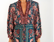 EUC Farm Rio Seashell Tapestry Teal Maxi Dress XS Worn Once