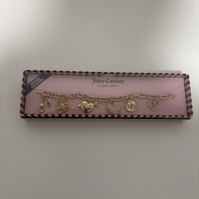 New Juicy Couture Goldtone Charm Bracelet 5 Charms Logo Y2K
