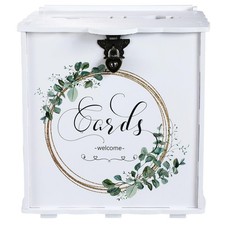 White Wooden Wedding Card Box with Lock for Reception Anniversary Party