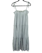 VADA WINTER X MAVERICK Light Grayish Blue TIERED SUN DRESS MAXI Ruffle Ties XL
