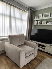 Two Light Beige Velvet Armchairs from DFS  Excellent Condition