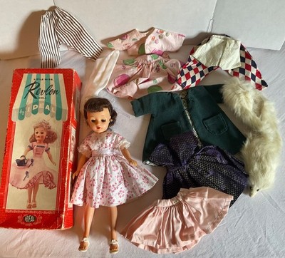 REVLON 10.5  BRUNETTE BOB DOLL W/BOX, BRA, PANTIES, CLOTHING, FOX HEAD FUR WRAP
