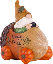 Fall Gnome with Pinecone Car and Resin Pumpkin Statue for Fall Harvest Party Orn