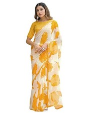 Women's Chiffon Printed Saree with Unstitched Blouse Piece