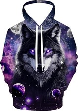 Purple Galaxy Wolf 3D Print Hoodie Pullover Sweatshirt Unisex Animal Outfit