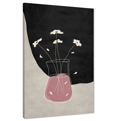 Rosa schwarze Vase und Blumen Zeichnung Floral Leinwandbild Bilder