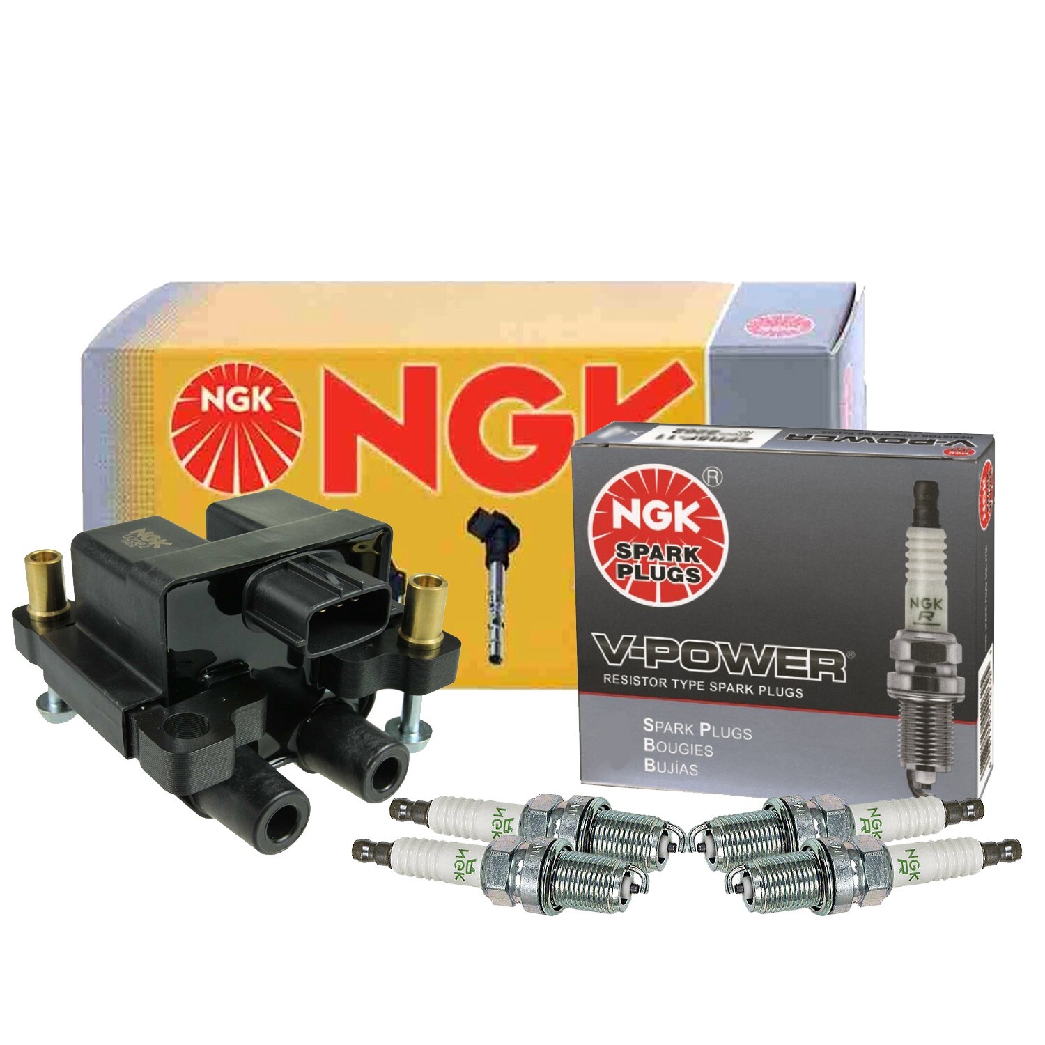 NGK 1 DIS Ignition Coil  4 V-Power Spark Plugs Kit For Subaru Impreza Outback
