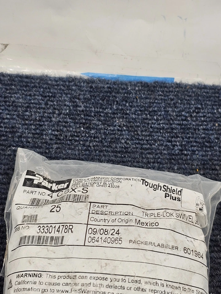 (QTY 25) PARKER 4 C6X-S 1/4" JIC x 1/4" JIC 90 Degree Swivel Elbow - Image 3 of 4