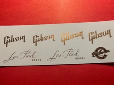 Les Paul and Gib Headstock Waterslide Decals Gold Metallic w/Custom shops LP