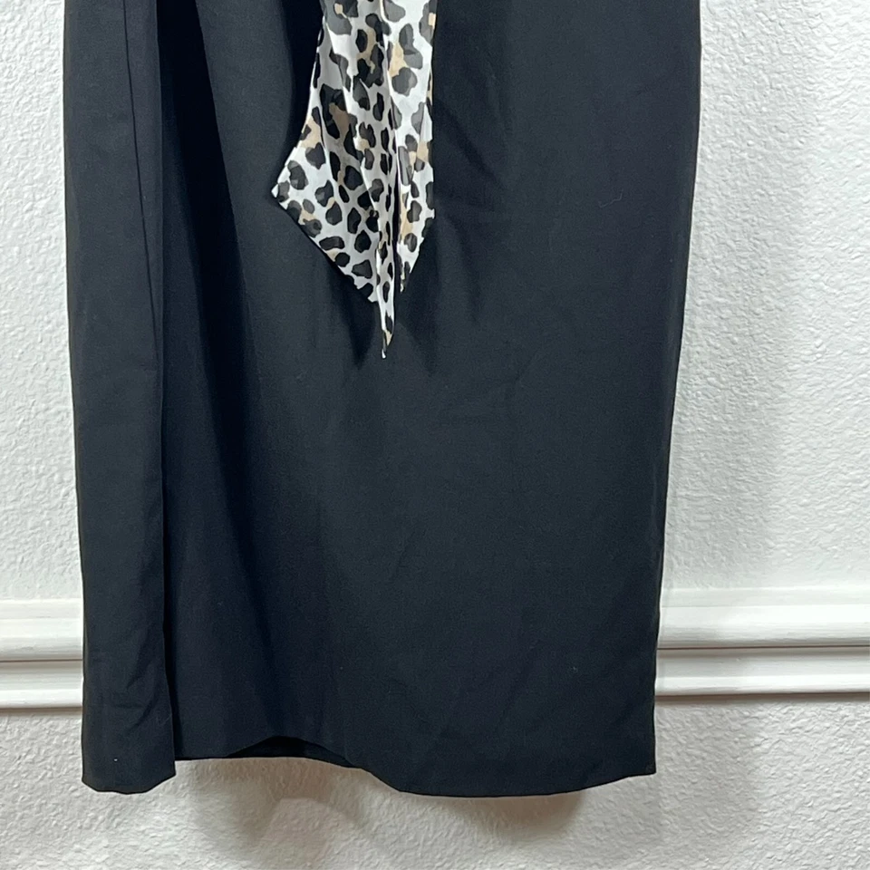 White House Black Market Fitted Dress Women's 10 Leopard Black Lined With Belt - Image 4 of 4
