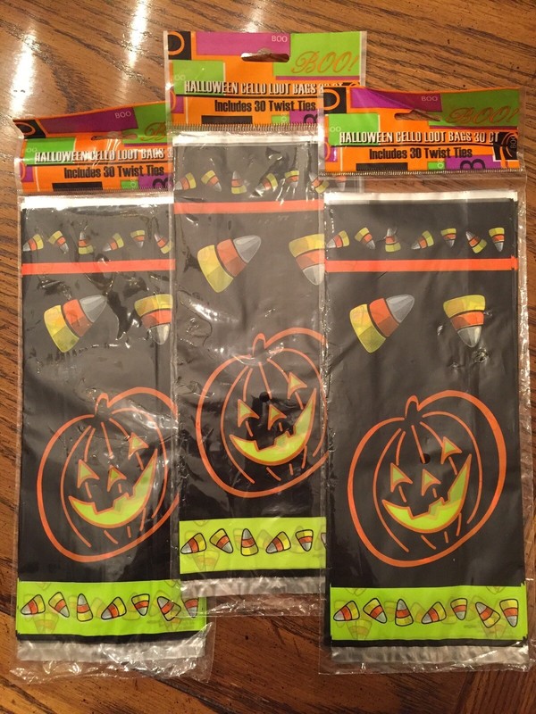 Halloween Lot Of 3 Cello Treat Snack Loot Bags 90 Total Bags With Ties 10”X4”