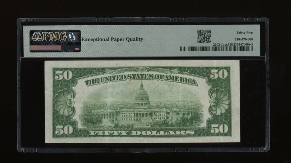 DBR 1934 $50 DGS FRN Kansas City Fr. 2102-Jdgs PMG 35 EPQ Serial J00216119A - Image 2 of 2