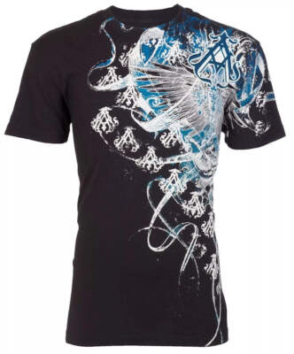 ARCHAIC by AFFLICTION Black WOODCUTS Short Sleeve Slim Fit Y2K T-shirt