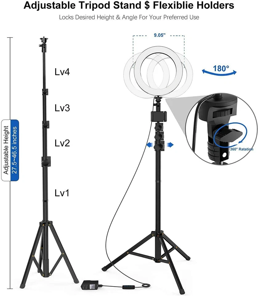 Selfie 9' Ring Light with Tripod Stand and Phone Holder for Photo Vlogging - Image 2 of 4