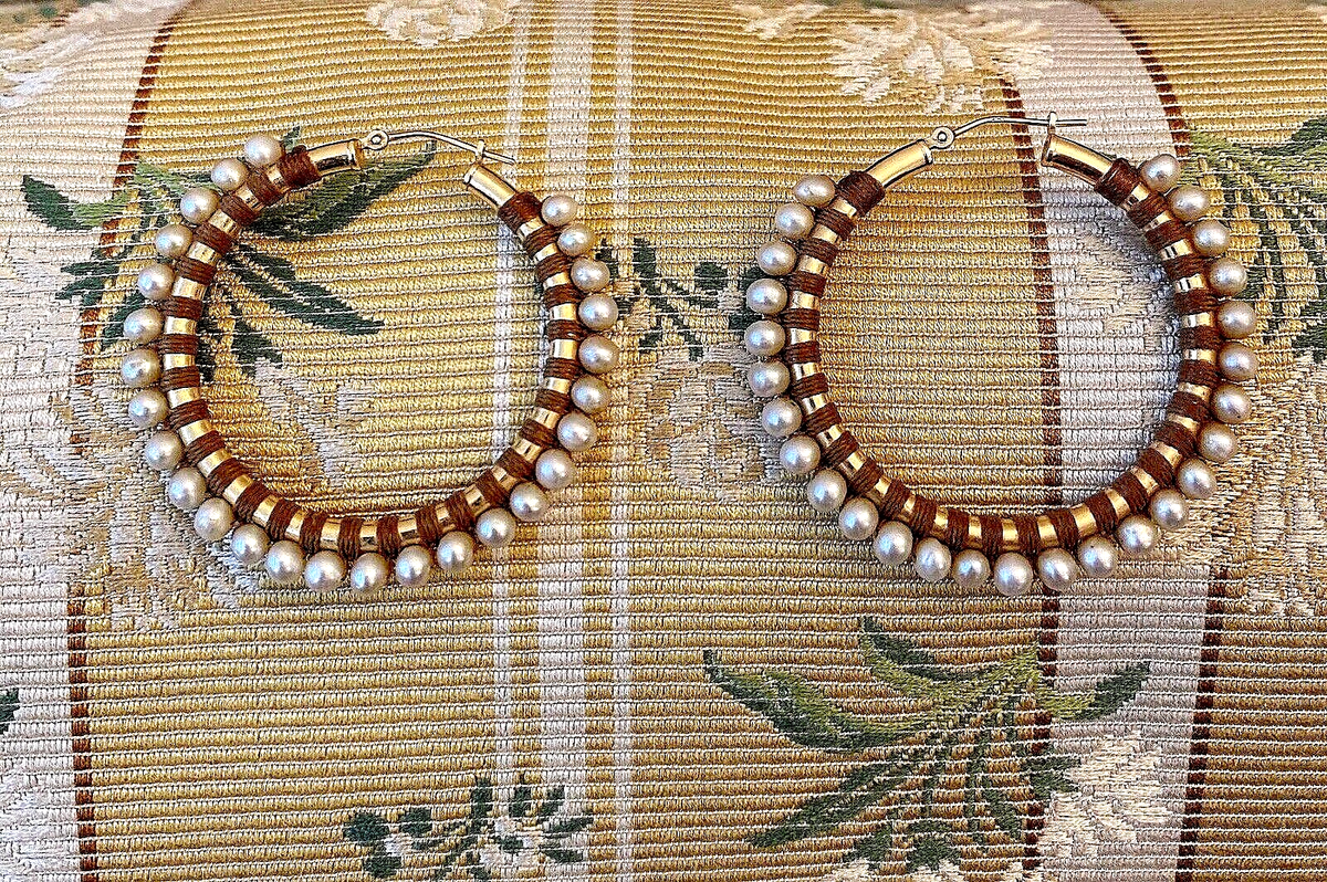 SIMON ALCANTARA 14K GOLD WHITE FRESHWATER PEARL 45mm HOOP 1.75