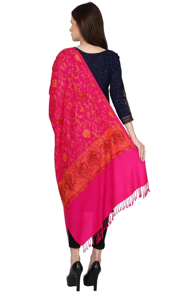 Large Superior Jamavar Shawl Paisley Jamawar from India Pashmina Reversible Pink - Image 3 of 3