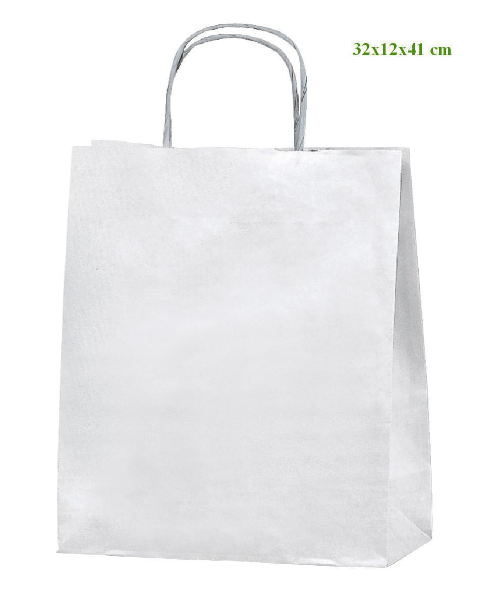Sacs papier kraft blanc 32x12x41 cm rigides avec poignées torsadées pour transporter des objets lourds