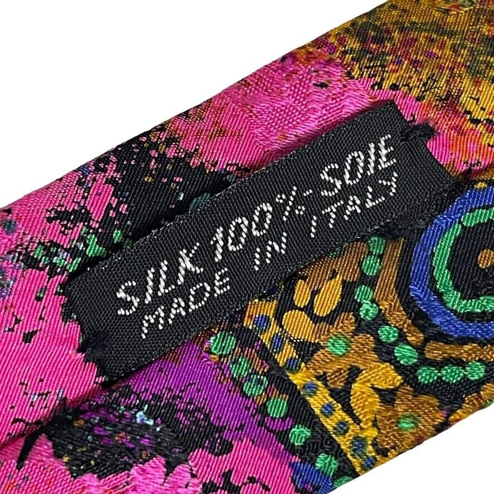 Corbata artística vintage de diseñador Brioni salpicaduras de pintura rosa azul verde 100 % seda Foto 4 de 4