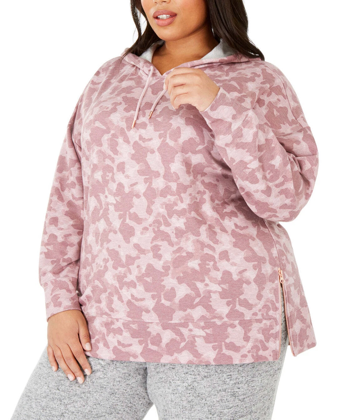 Ideology Plus Size Zipper Hem Camouflage Hoodie Pink 1X NWT! $64.50