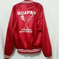 VTG AUBURN Sportswear NYLON red jacket snaps made in USA QUAPAW DANSERS XL
