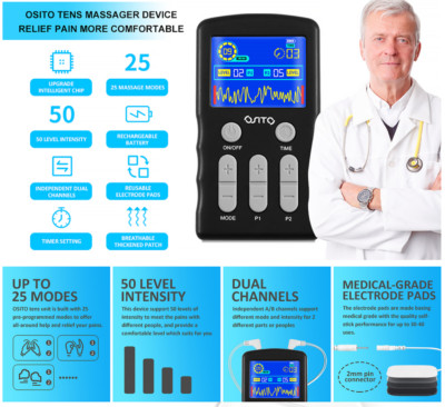 OSITO Rechargeable TENS Unit EMS Muscle Stimulator Machine Device Electrotherapy