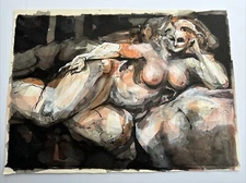 MID CENTURY PAINTING MODERNIST LISTED BILL VOSS EXPRESSIONIST PORTRAIT NUDE 29"