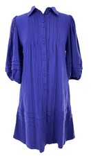Oliver Bonas Blue Self Check Mini Shirt Dress Pockets Women’s Size Uk 8 Vgc #4