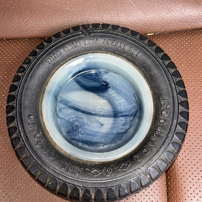 Old GOODRICH TIRES Silvertown Marbled Akro Agate Glass ADVERTISING TIRE ASHTRAY