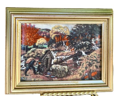 Vtg /Rare Art Tile Plaque Signed N.Astrup Porsgrund  Norway Deep Gold Frame EVC