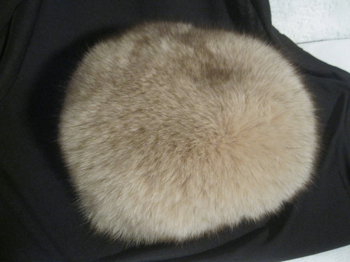 alte Pelzkappe Pelzmütze beige mit braun  Pelz Hut buschig Vintage Gr. 54