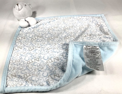SL HOME FASHIONS Teddy Bear Lovey Gray & Blue Alphabet Security Blanket Plushie