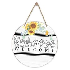 Wood Wall Hanging Sign Plaque Gift, Welcome Wooden Round Sign Welcome Sign-10