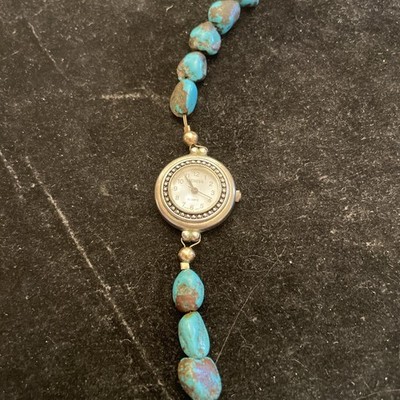Geneva Watch Turquoise & Sterling? & 14K gold Native Navajo Southwest old pawn 
