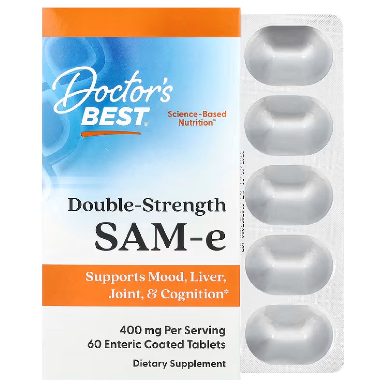 DOCTOR’S BEST SAM-e 400MG DOUBLE STRENGTH SUPPORT 60 ENTERIC COATED TABLETS