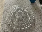 Vintage Federal Glass Footed Clear Glass Cake Plate Sunburst & Dots 11"