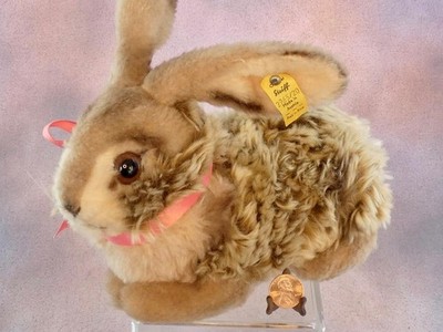 Vintage Brown Dralon Steiff Duerer Bunny Rabbit with Button & Tag
