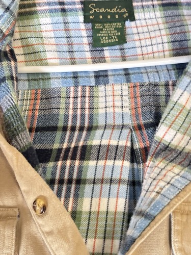Scandia Woods Mens Large Vintage Khaki Flannel Lined Shirt Jacket Shacket - Picture 12 of 12