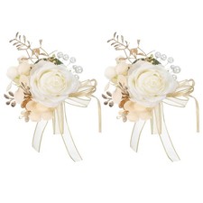 2pcs Cream Boutonnieres for Men, Artificial Flower Buttonholes Pocket Corsage