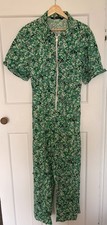 Zara Green Floral Zip Front Jumpsuit Size XL