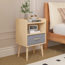 Nightstand With Collapsible Fabric Drawer 2-Tier Storage End Table - Oak/White