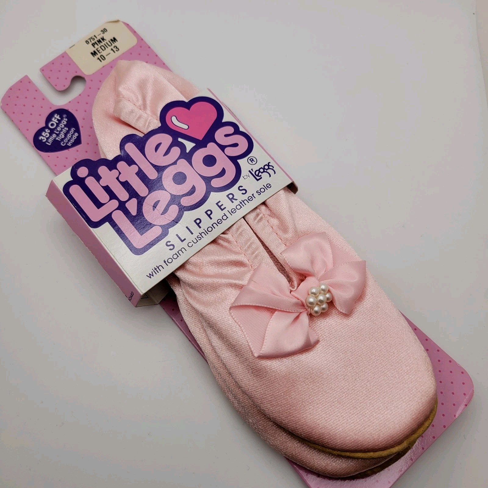 SAOLA Ciabatte Little L'eggs nuove vintage anni 90 suola in pelle imbottita perline fiocco rosa 10 13